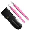 BeautyPros Eyelash Extension Tweezers - Stainless Steel Straight & Curved Tweezer Set - Classic Tip Tweezers For Volume Lash Extension - Pack of 2 - Pink Tweezers (Pink) view 1