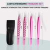 BeautyPros Eyelash Extension Tweezers - Stainless Steel Straight & Curved Tweezer Set - Classic Tip Tweezers For Volume Lash Extension - Pack of 2 - Pink Tweezers (Pink) view 4