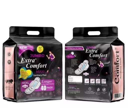 Deetto Extra Comfort XXXL 320 Mm Ultra Soft Thin Dry Cottony Sanitary Napkin Pad With Wing For Women, Girl Jumbo pack of 40 Pads Sanitary Napkins