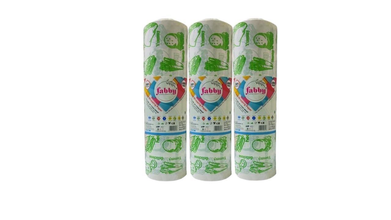 Fabby Food Wrapping Paper Roll | Plastic-Free, Greaseproof & Breathable Kitchen Paper for Roti, Paratha, Burgers & Wraps | Microwave Safe | Ideal for Packing, reheating & Serving (500G, Pack of 3)