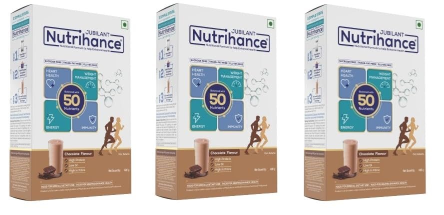 JUBILANT NUTRIHANCE Balanced With 50 Vital Nutrients|Nutrition Drink (3X400 G Chocolate Flavored), Powder, 3 count, 400 grams