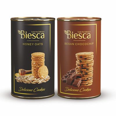 Biesca Natural Honey Oats Cookies 185g and Besan Chocochip Cookies 170g (Combo Pack), Delicious and Crunchy, Premium Handmade Nut Biscotti, No Maida, No Preservatives, Healthy Snack