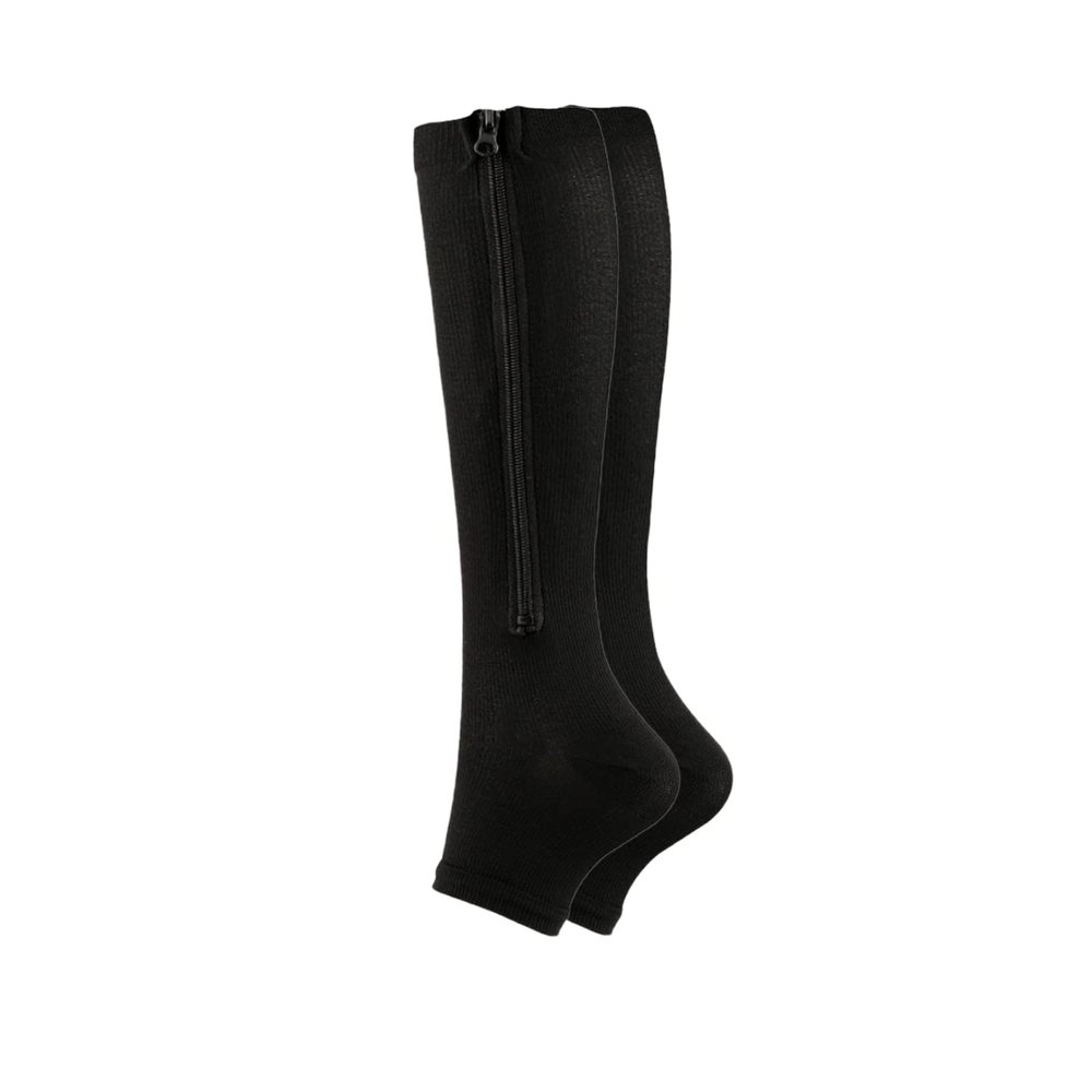 1 Pair Socks Zipper Leg Calf Sleeves Toeless for Running Hiking Climbing Driving Standing Flight Swelling Huaishu