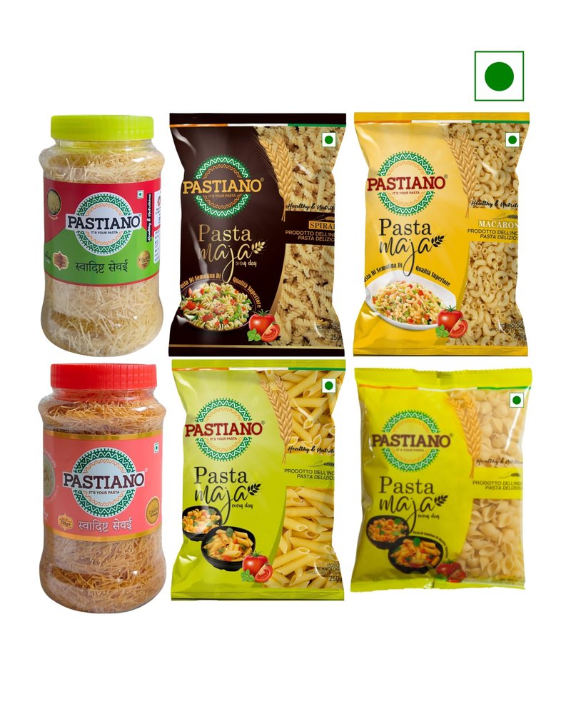 Pastiano Jumbo Combo Pack Of Macaroni, Fusilli, Penne, Shells, Vermicelli And Roasted Vermicelli In 250 Gms Pack