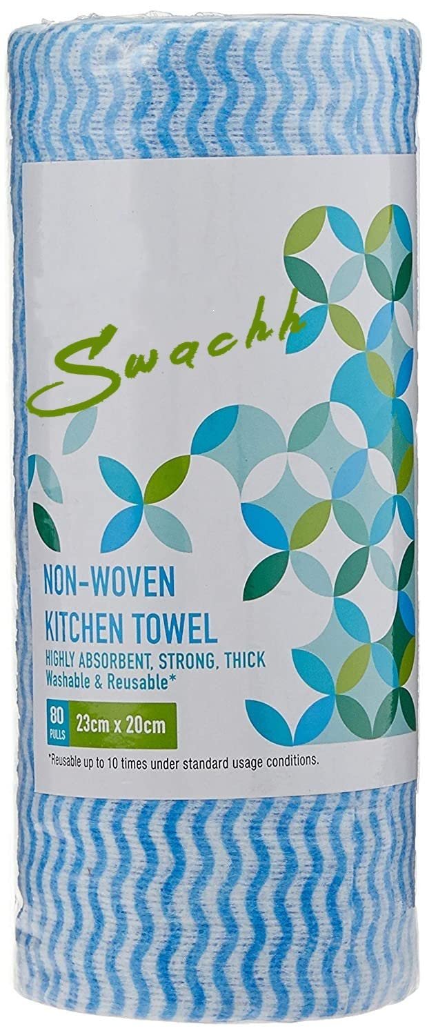 SWACHH Non-woven kitchen Cleaner Towel Roll, Reusable and Washable Kitchen Wipes, Tissue/Kitchen Towel - 23 x 21 cm - 80 Pulls Set of 1