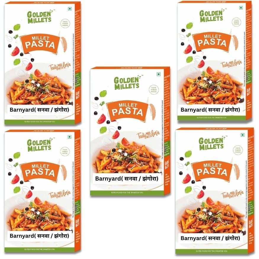 GOLDEN MILLETS Healthy Millet Pasta Combo | Barnyard Millet Pasta | High Protein Pasta | 0% Maida | No Preservative | Millet Pasta For Kids | (Pack of 5)(150g x 5)