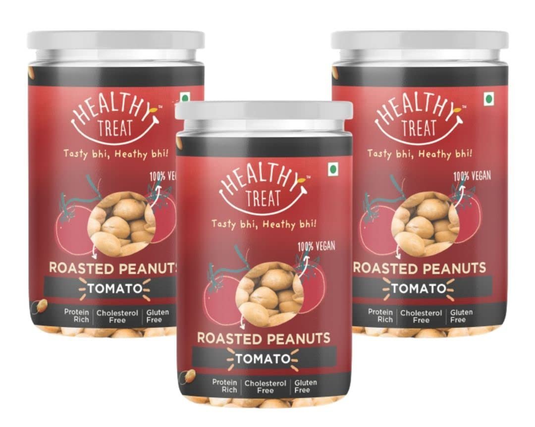 Healthy Treat Roasted Peanut- Tomato 600 Gm - Pack Of 3-200 Gm Each | Tomato Flavoured Peanuts | Moongphali Dana | Classic and Nutritious | Healthy and Tasty Snacking