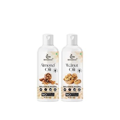 Biomidas 100% Pure Almond Oil 60ML & Walnut Oil 60ML Combo For Rapid Hair Growth, Anti Hair Fall, Split Ends & Promotes Softer & Shinier Hair (Pack Of 2)