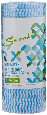 SWACHH Non woven kitchen Cleaner Towel Roll, Reusable and Washable Kitchen Wipes, Tissue/Kitchen Towel - 23 x 21 cm - 80 Pulls Pack of 1