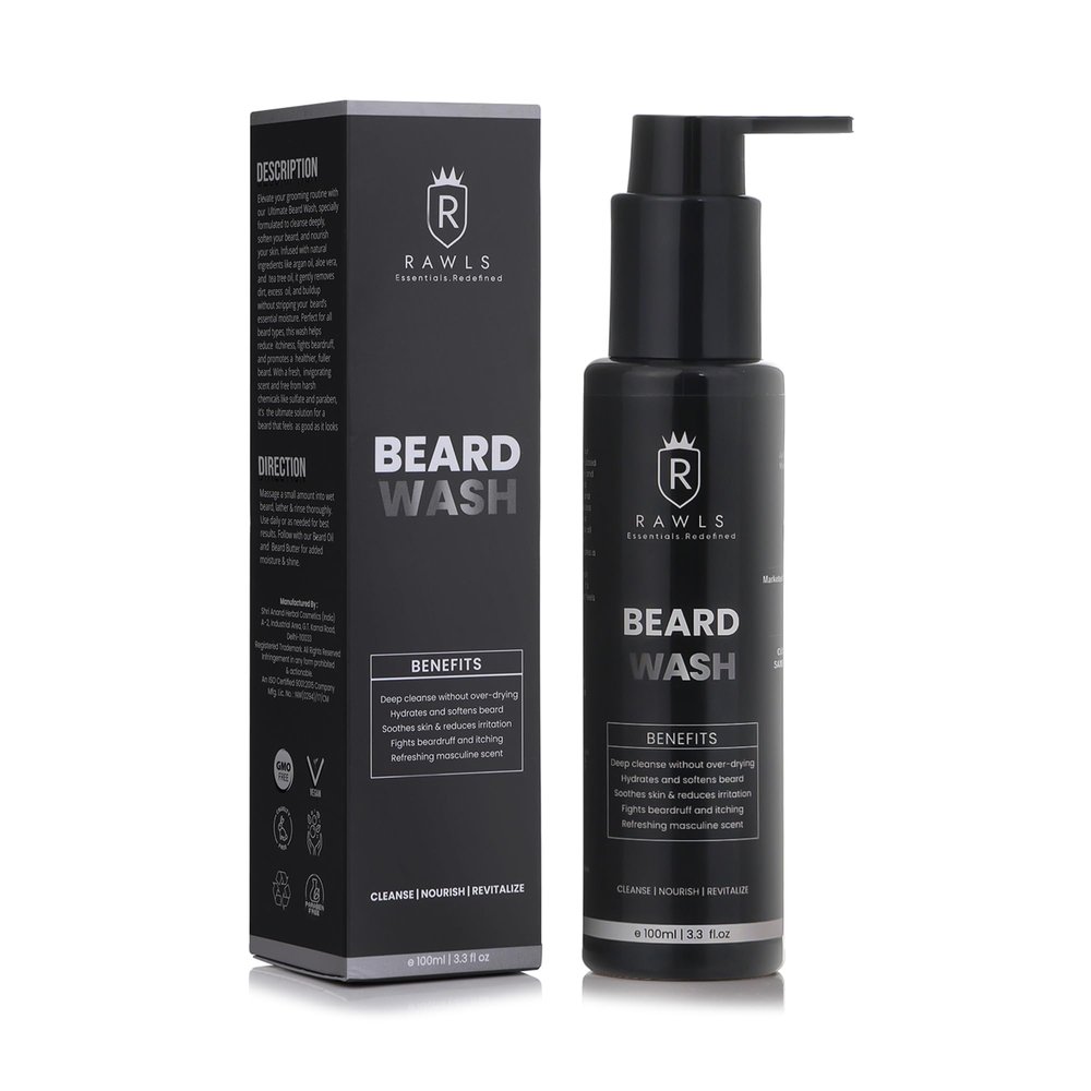 RAWLS Beard Wash Shampoo for Men - 100ml | Nourishing Beard Cleaner with Tea Tree, Coconut & Aqua | Promotes Beard Growth & Keeps Beard Fresh