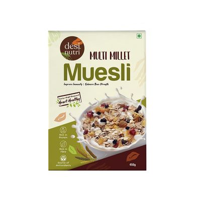 Desi Nutri Multi Millet Museli | Ready To Eat Healthy Museli | Rich In Protein & Fibre | An Energy Powerhouse | Perfect For Breakfast Or Evening Suppers | 450 Gms - Nut