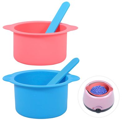 2 Pieces Professional Wax Heater, Reusable Electric Silicone Cooker Wax Heater with 2 Pieces Blue Silicone Wax Spatula Compatible with Electric Waxing Kit 16 oz (Pink, Blue)