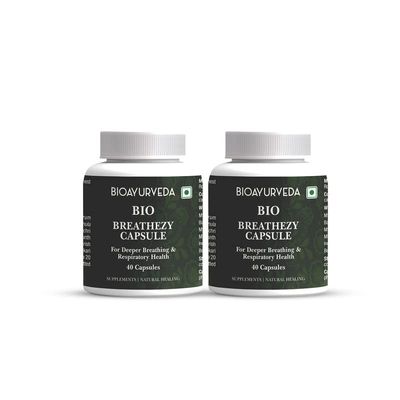 BIOAYURVEDA Bio Breathezy Capsule for Deeper Breathing and Respiratory Health, 40 Capsules (Pack of 2)