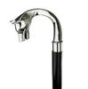 ALFAMART HT 37-Inch Black Wooden Walking Stick Featuring a Detailed Silver Wolf Handle for Equestrian and Nature Lovers view 1