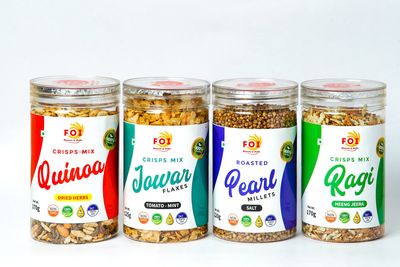 FOI Flavours Of India Roasted & Healthy Snacks Combo-Quinoa Crisps Mix (170gm), Jowar Crisps Mix (125gm), Pearl Roasted Millets (220gm), Ragi Crisps Mix (170gm), Tasty Instant Indian Snack