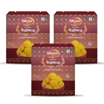 Bikalal Rajbhog | 3Kg (Pack Of 1Kg x 3) | Authentic Indian Sweet Rich Flavor, Creamy Texture Rajbhog by Bikalal | With Sweet Syrup | Perfect Bikaneri Rajbhog for Special Occasions | Authentic Bikaneri Rajbhog