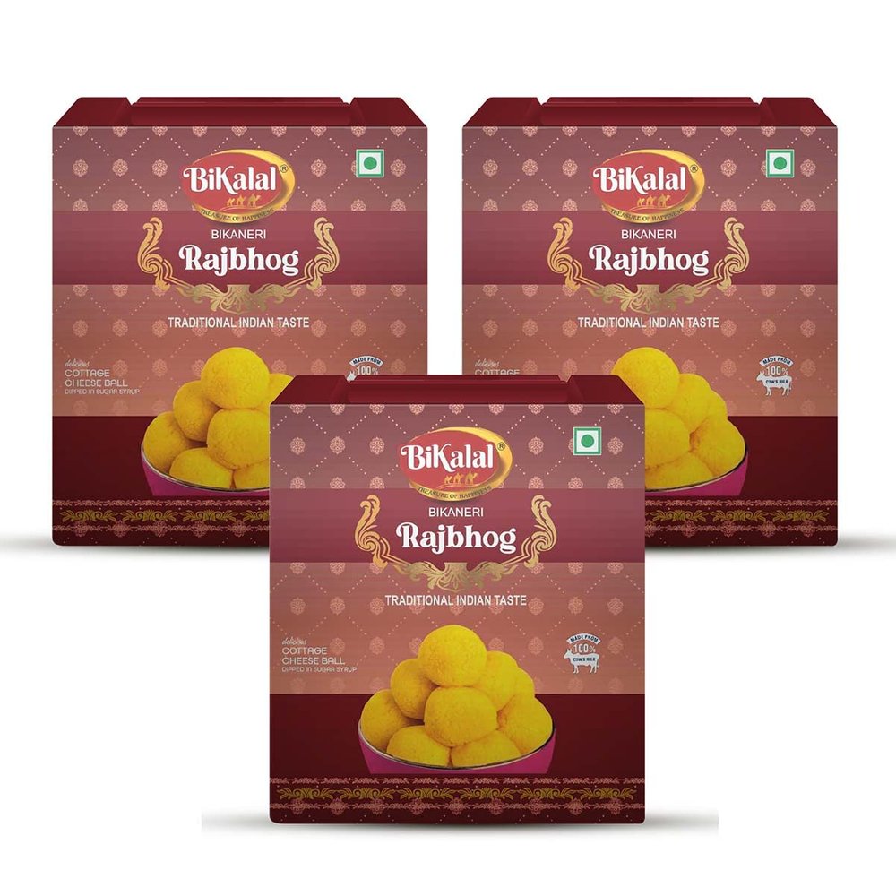 Bikalal Rajbhog | 3Kg (Pack Of 1Kg x 3) | Authentic Indian Sweet Rich Flavor, Creamy Texture Rajbhog by Bikalal | With Sweet Syrup | Perfect Bikaneri Rajbhog for Special Occasions | Authentic Bikaneri Rajbhog