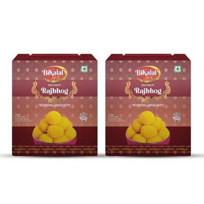 Bikalal Rajbhog | 2Kg (Pack Of 1Kg x 2) | Authentic Indian Sweet Rich Flavor, Creamy Texture Rajbhog by Bikalal | With Sweet Syrup | Perfect Bikaneri Rajbhog for Special Occasions | Authentic Bikaneri Rajbhog