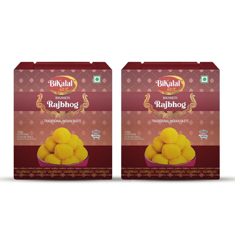 Bikalal Rajbhog | 2Kg (Pack Of 1Kg x 2) | Authentic Indian Sweet Rich Flavor, Creamy Texture Rajbhog by Bikalal | With Sweet Syrup | Perfect Bikaneri Rajbhog for Special Occasions | Authentic Bikaneri Rajbhog