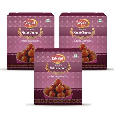 Bikalal Gulab Jamun | 3Kg (1Kg x 3) | Authentic Indian Gulab Jamun | Festive Delight Gulab Jamun by Bikalal | Made with Sugar, Water, Khoya Wheat Flour, Clarified Butter Oil | Authentic Bikaneri Gulab jamun