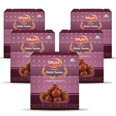 Bikalal Gulab Jamun | 5Kg (1Kg x 5) | Authentic Indian Gulab Jamun | Festive Delight Gulab Jamun by Bikalal | Made with Sugar, Water, Khoya Wheat Flour, Clarified Butter Oil | Authentic Bikaneri Gulab jamun