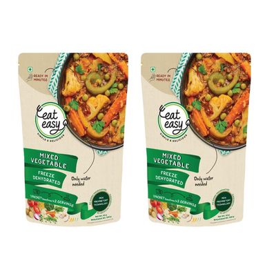 Eat Easy Ready To Eat Mix Vegetable, 75gm of 1 Pack, Instant Food, Indian Meal, Travel Food, No Preservatives, No Added Artificial Colours & Flavours, Just Add Water and Cook (Pack of 2)