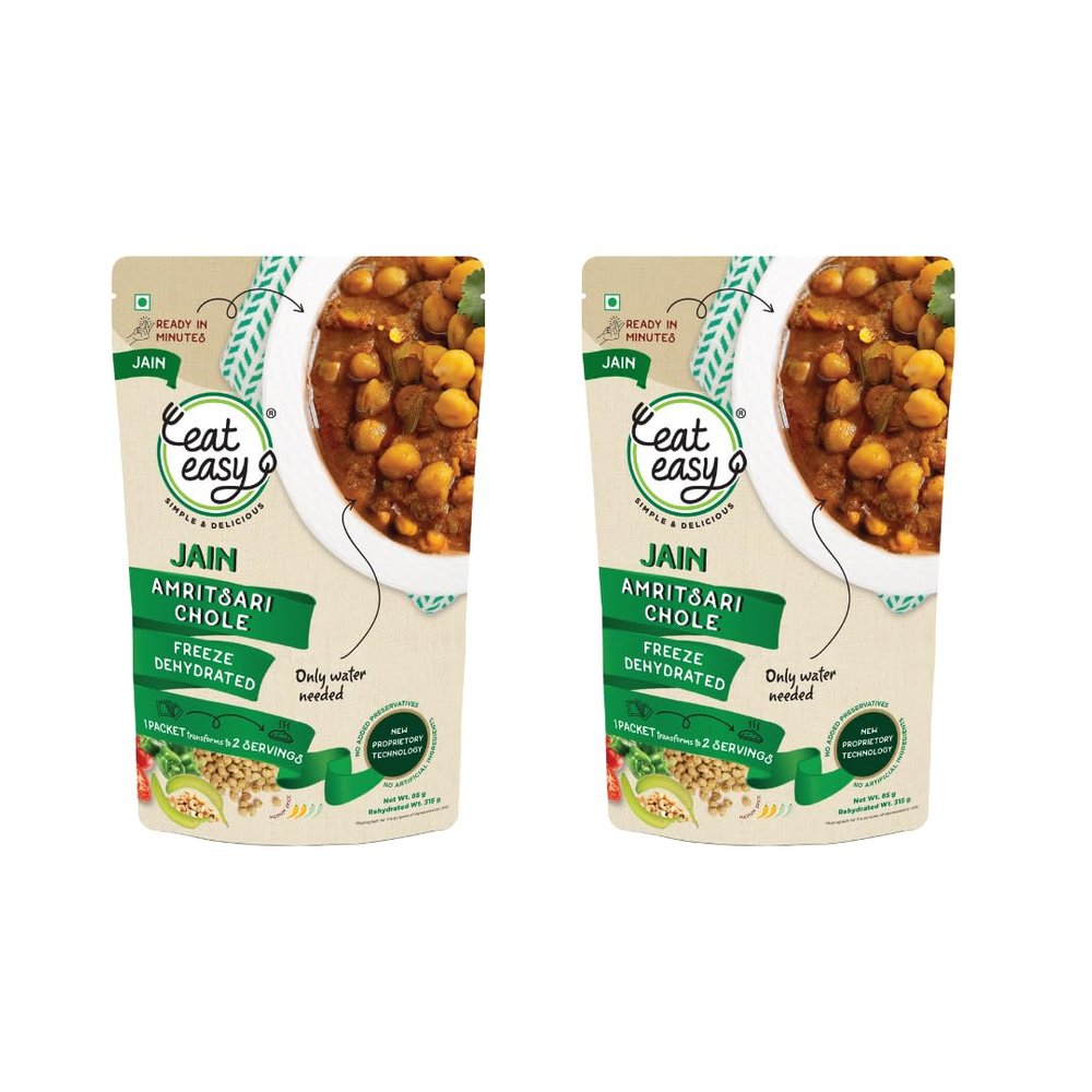 Eat Easy Ready To Eat Jain Amritsari Chole, 70gm of 1 Pack, Instant Food, Indian Meal, Travel Food, No Preservatives, No Added Artificial Colours & Flavours, Just Add Water and Cook (Pack of 2)