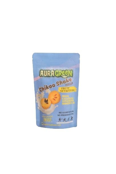 Aura Green Chikoo Powder 100% All Natural Vegan Gluten Free No Artificial Preservatives Trans Fat Free Low Calories Chikoo Flavour, 100 grm Each (Pack of 1)