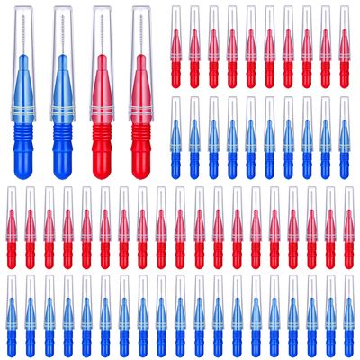 GOUWEIBA 100 Pcs Interdental Brushes, Soft Toothpicks Tooth Flossing Head, Oral Dental Hygiene Brush Dental Hygiene Flosser Tooth Cleaning Tools for Braces Oral Cleaning (Blue+red)