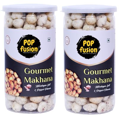 Popfusion Roasted & Flavoured Makhana - Himalyan Salt & Pepper Makhana, Low Fat Snacks with Airtight Glass Jar -(70 g Each) (Pack of 2)