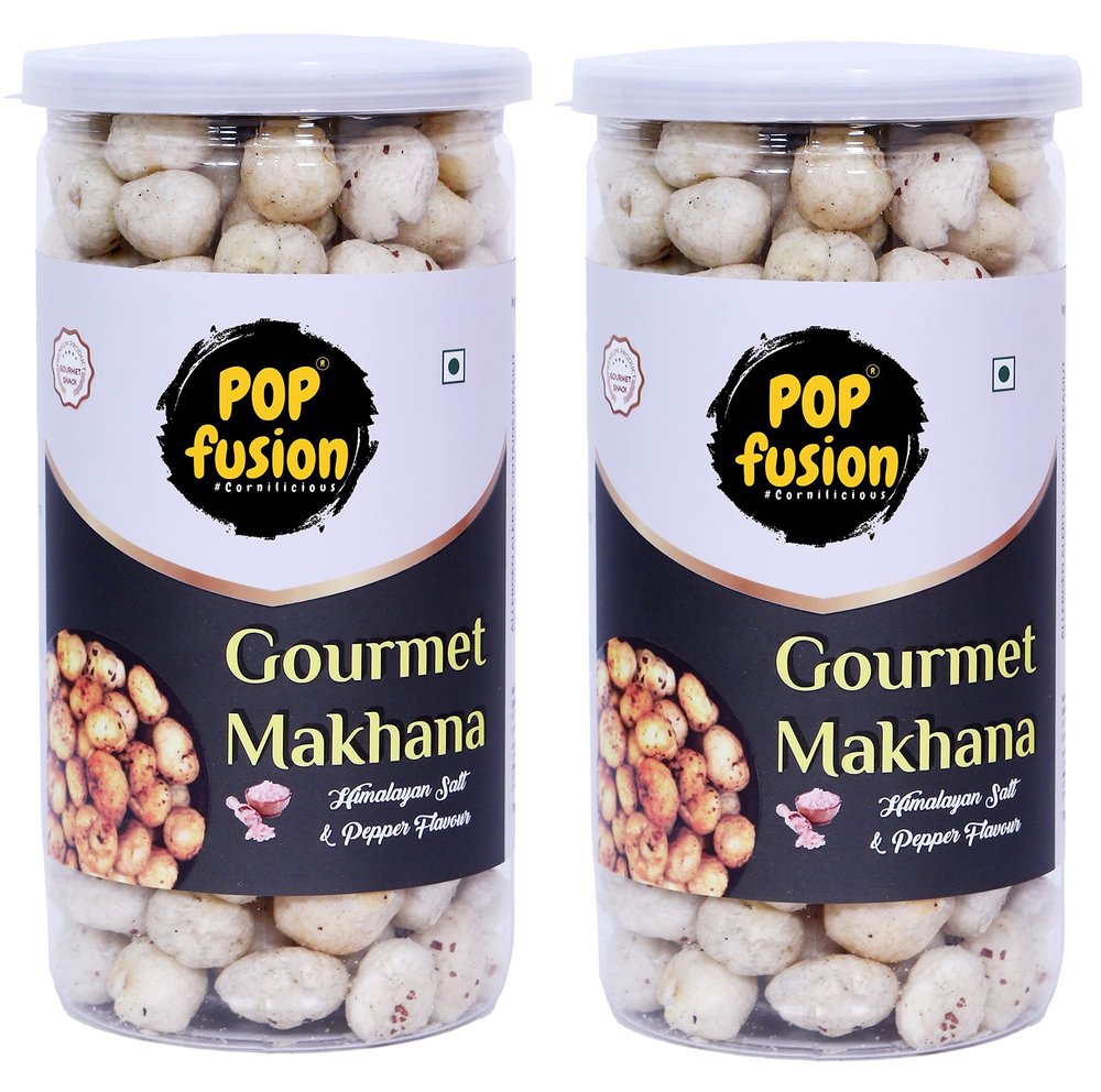 Popfusion Roasted & Flavoured Makhana - Himalyan Salt & Pepper Makhana, Low Fat Snacks with Airtight Glass Jar -(70 g Each) (Pack of 2)