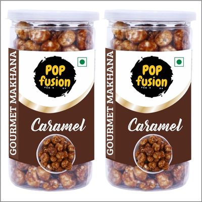 Popcorn Fusion Roasted & Flavoured Makhana- Classic Salted Caramel Makhana, Low Fat Snacks With Airtight Glass Jar- (Pack Of 2, 140 G Each)