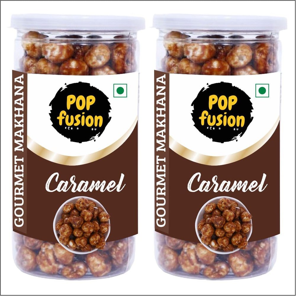 Popcorn Fusion Roasted & Flavoured Makhana- Classic Salted Caramel Makhana, Low Fat Snacks With Airtight Glass Jar- (Pack Of 2, 140 G Each)