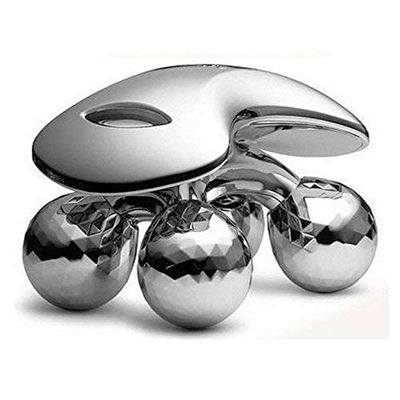 4D Mini Roller Massager for Face, Body Massagers 4 Metal Wheels Massage Instrument Beauty Tool, Silver - Pack of 1