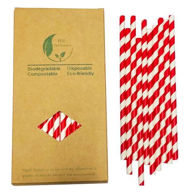 Cute Red White Striped Paper Straws For Drinking Party Supply, Coke Straws Red Straws Paper For Cocktail, Juice, 7.75 Inches, Decorative Cake Pop Sticks