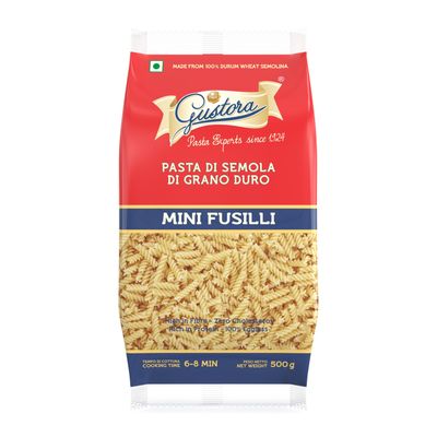 GUSTORA Mini Fusilli Pasta, 500g I Spriral Pasta Made of Durum Wheat Semolina I Rich in Protein & Fibre I Zero cholesterol I Vegetarian I No Trans-Fat I Cooking Time 10 Min - 500 G