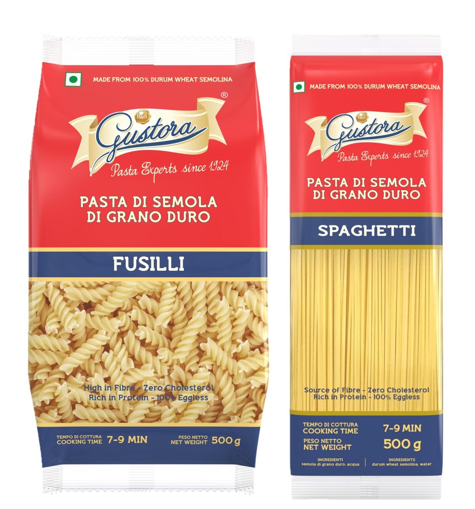 GUSTORA Combo Pack of Fusilli Pasta, 500g & Spaghett Pasta, 500g I Pasta Combo Made of Durum Wheat Semolina I Rich in Protein & Fibre I Zero cholesterol I Vegetarian I Cooking Time 10 Min (500g X 2)