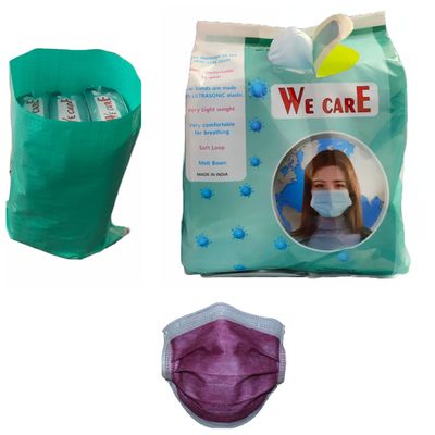 Indo Chem We Care 3-Layer Disposable Face Mask for Everyday Use | Breathable Non-Woven Surgical Mask with Nose Clip | Lightweight, Comfortable and Hygienic Protection (1000, Pink)