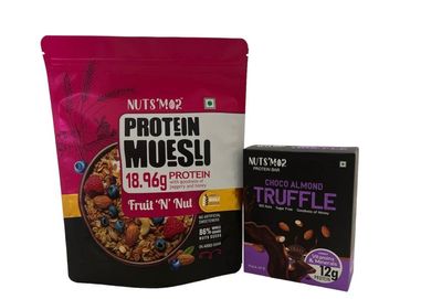 NUTS'MOR Combo pack Protein Daily Choco Almond Truffle12g Protein Bar(300gm) and Protein Muesli protein with goodness of jaggery and honey"Fruit 'N' Nut"(440gm)