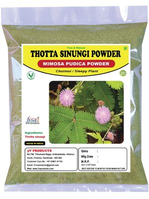 3V PRODUCTS Thotta Sinungi Powder 300g | Mimosa Pudica | Chuimui Powder (Pack of 3x100g)