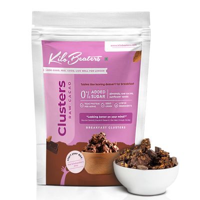 Kilobeaters Clusters Muesli, Low Carb Breakfast Cereals With High Protein, No Added Sugar, Diet Food, Raw Cacao (200 gm) Pack of 1