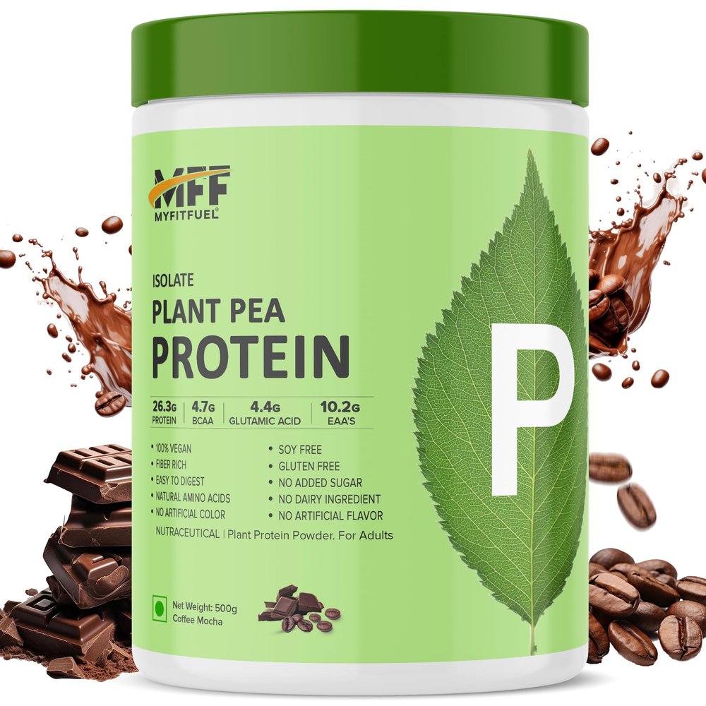 MyFitFuel Clean Plant Pea Protein Isolate (26.3g Protein, 4.7g BCAA, 10.2g EAA) |Easy to Digest | Vegan Plant Protein Powder [500g, 14 Servings, (Coffee Mocha)]