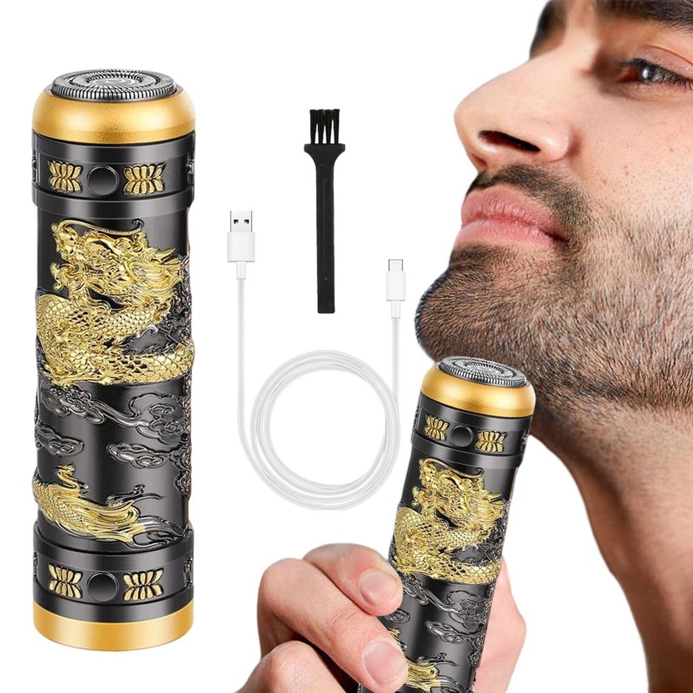 Electric Shavers for Men,Professional Gold Dragon Razor - Portable Travel Beard Trimmer Mini Electric Shaver for Men and