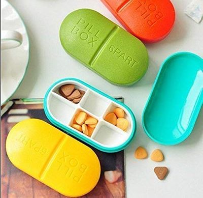 CASSARINA Medicine organizer boxes with all categories of pill organizers boxes, pouches, portable and small & large for home and travel, weekly and daily pill storage boxes (6 Grid Capsule Shape)