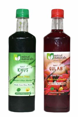 Mittal Organics combo I Mittal Naturals Gulab Mishri Sharbat & Khus Mishri Sharbat I Mittal Naturals Ruh E Gulab Sharbat & Ruh E Khus Sharbat I Home Made Sharbat 750ML X 2 (Pack of 2)