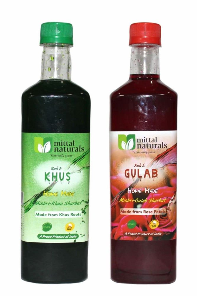 Mittal Organics combo I Mittal Naturals Gulab Mishri Sharbat & Khus Mishri Sharbat I Mittal Naturals Ruh E Gulab Sharbat & Ruh E Khus Sharbat I Home Made Sharbat 750ML X 2 (Pack of 2)