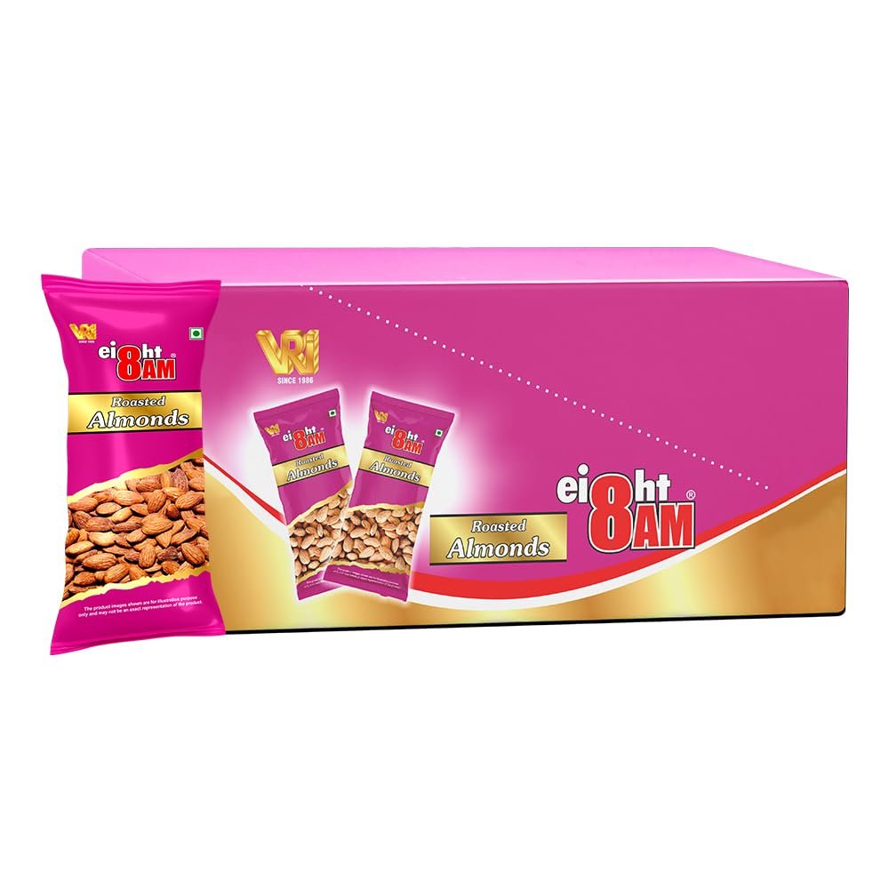 8 AM Roasted Almonds | Raw Badam Dry Fruit | High Protein Snack and Super Healthy Nuts | Pack of 20