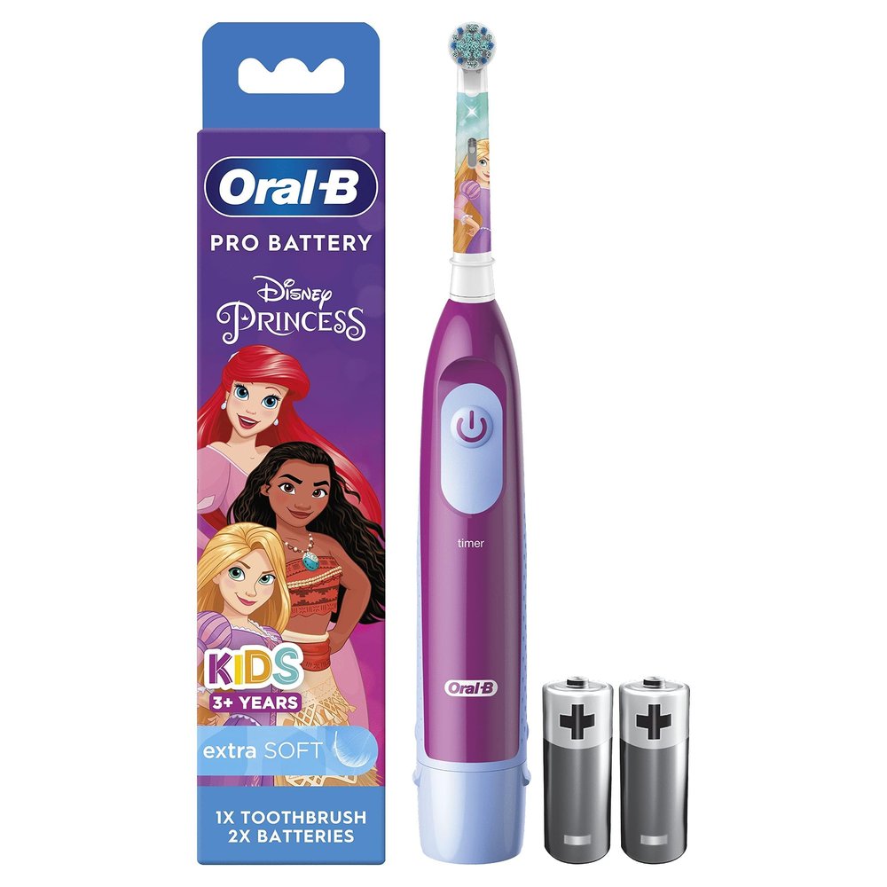 Oral-B Pro Battery Powered Kids Electric Toothbrush, White, Featuring Cars Or Princesses Characters For Kids (Disney Characters May Vary), 1 count