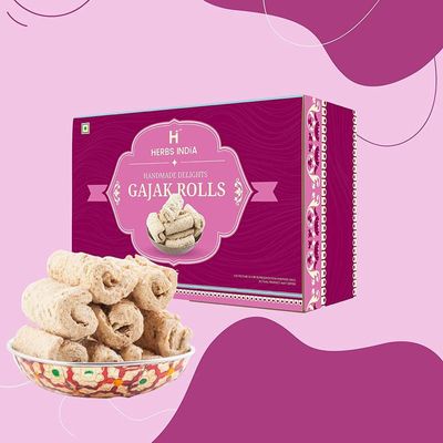 HERBS INDiA-Gajak Roll - No Added Preservatives and Colours Homemade Crispy Gazak Roll 400g Tilkut Sweets || Ghachak | Gazzak | Kutema | Healthy Snack Gift Boxes || Sesame Chikki ||