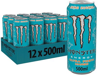 Monster Energy Ultra Fiesta Mango Carbonated Energy Drink | L-Carnitine + Taurine + Zero Sugar, 16.91 fl oz  500 ml, 12 Pack